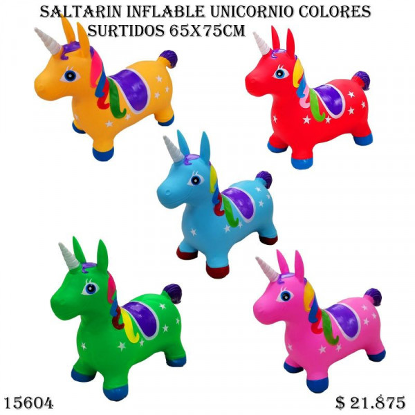 SALTARIN INFLABLE UNICORNIO COLORES SURTIDOS 65X75CM 56109