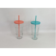 VASO VIDRIO CON TAPA + SORBETE 650cc 02508