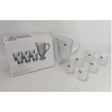 JARRA 1500cc + 6 VASOS 320cc VIDRIO TEXTURADO 41189