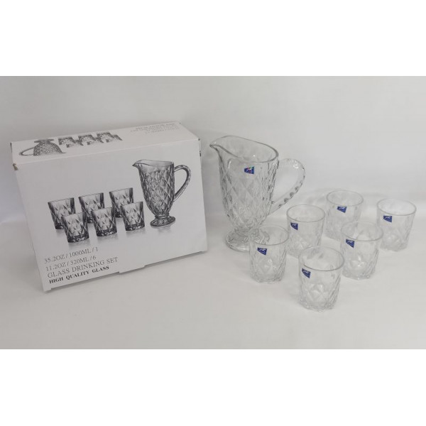 JARRA 1500cc + 6 VASOS 320cc VIDRIO TEXTURADO 41189