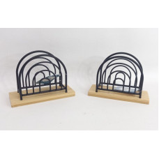 SERVILLETERO METAL NEGRO BASE MADERA 13X10cm CA5476