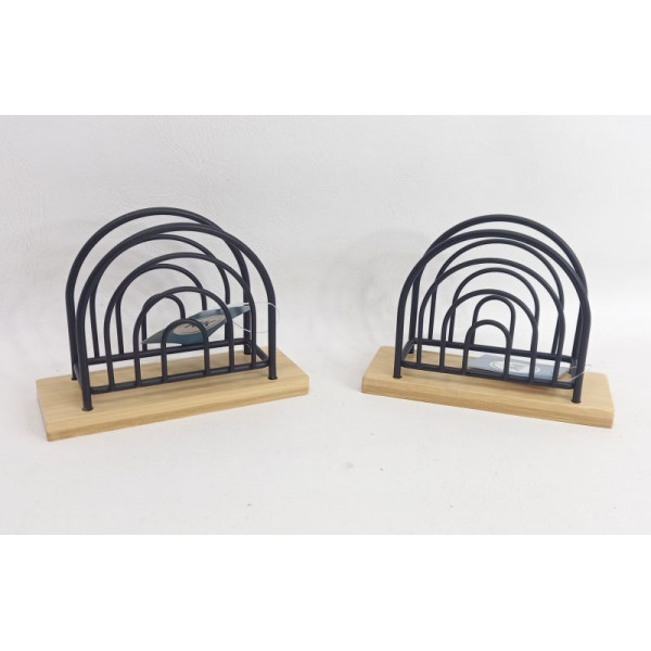 SERVILLETERO METAL NEGRO BASE MADERA 13X10cm CA5476