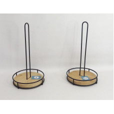 PORTA SERVILLETAS METAL NEGRO BASE MADERA 33X16cm CA5957