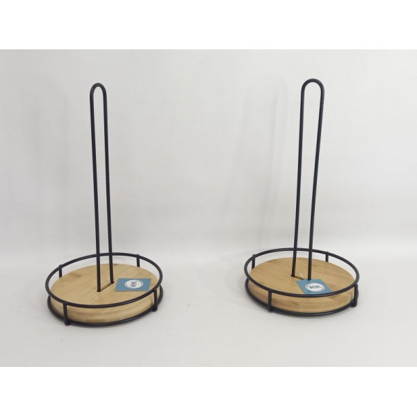 PORTA SERVILLETAS METAL NEGRO BASE MADERA 33X16cm CA5957