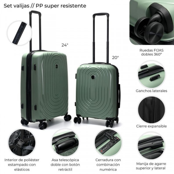 VALIJA URBAN HARD PP RIGIDO SETX2 VERDE 20/24 WDLT D/RUEDA 39784