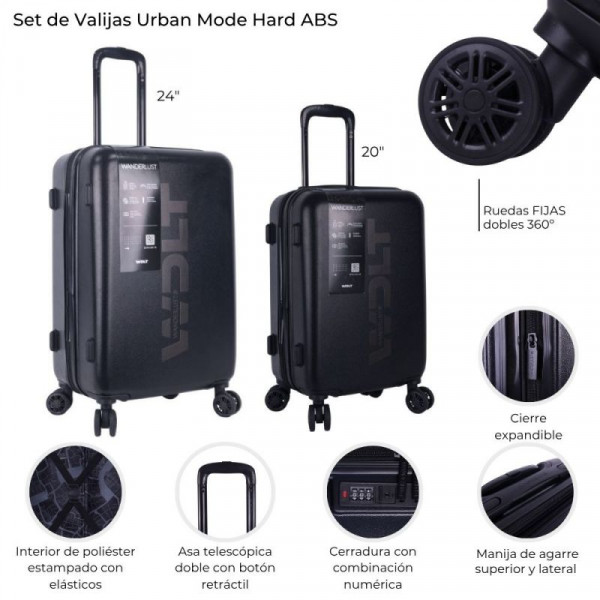 VALIJA URBAN ABS RIGIDO SET X2 NEGRO 24/20 WDLT D/RUEDA 39984