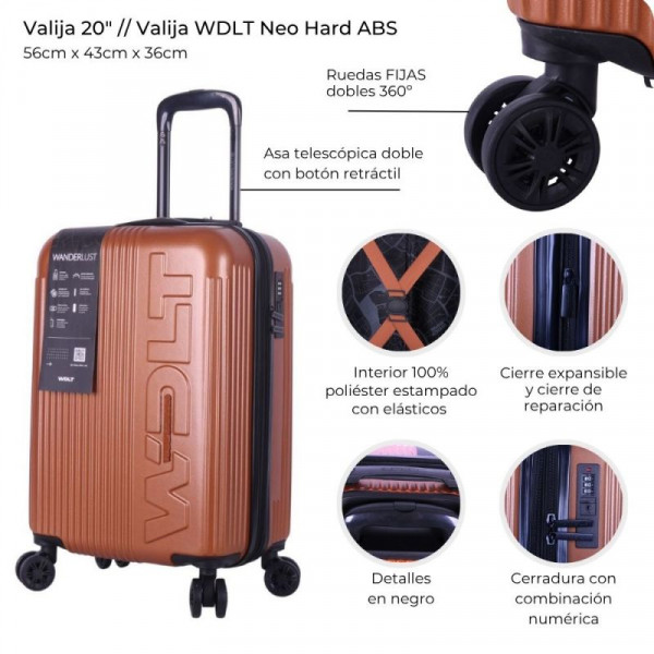 VALIJA NEO ABS RIGIDO CARAMELO 20 DOBLE RUEDA WDLT 41101