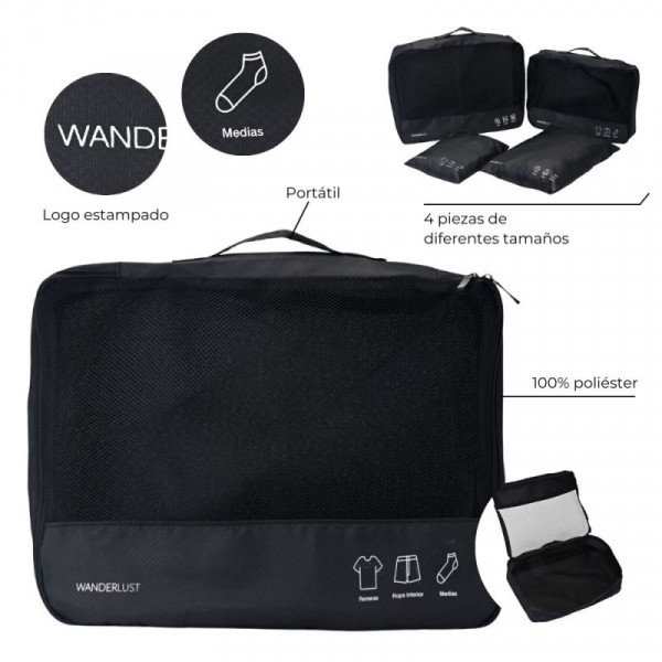 ORGANIZADOR DE VIAJE WDLT 36X26cm SET X4 NEGRO 35121