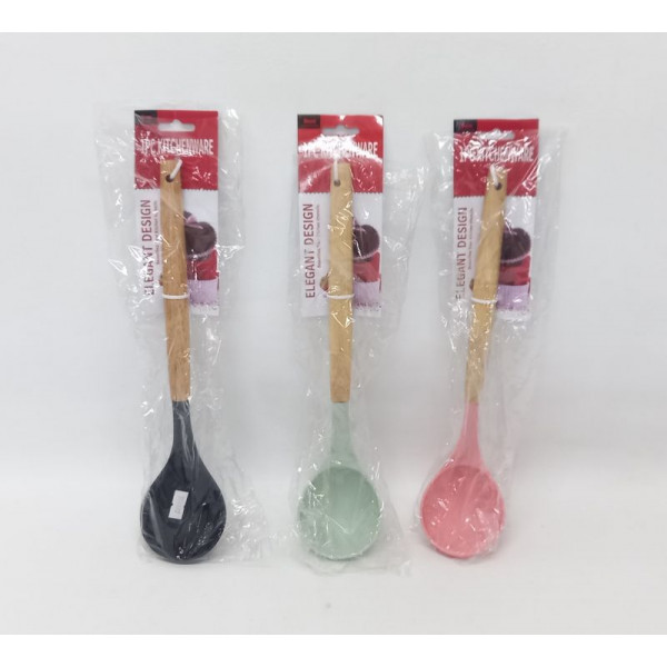 CUCHARA SILICONA MANGO MADERA 32X8cm 18232