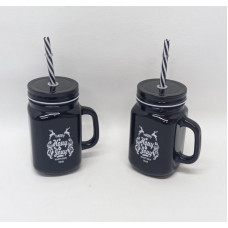 FRASCO CON TAPA Y SORBETE 500cc VIDRIO NEGRO 04402