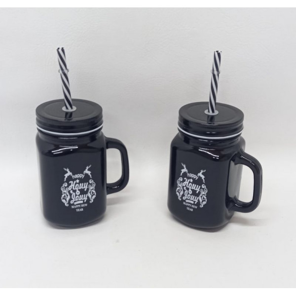 FRASCO CON TAPA Y SORBETE 500cc VIDRIO NEGRO 04402