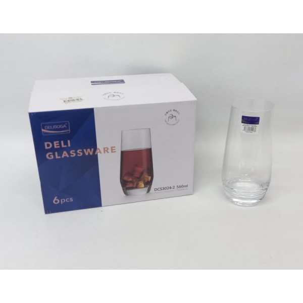 VASO VIDRIO LARGO LISO 560cc X6 51127