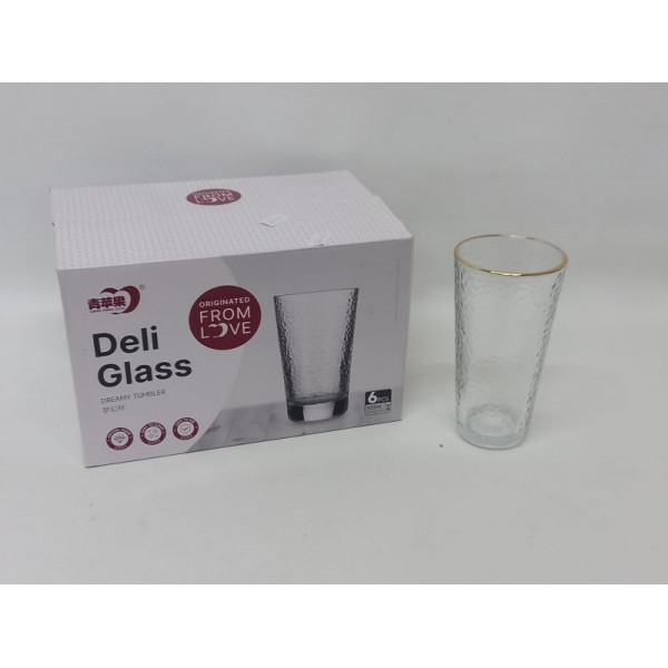 VASO VIDRIO BORDE DORADO 310cc X6 23026