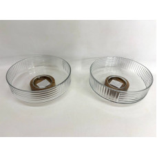 BOWL VIDRIO REDONDO BASE MADERA28X12cm 6413