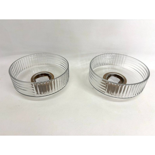 BOWL VIDRIO REDONDO BASE MADERA 23X11cm 6383