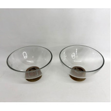 BOWL VIDRIO REDONDO BASE MADERA 23X15cm 6374