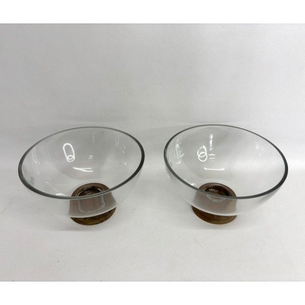 BOWL VIDRIO REDONDO BASE MADERA 23X15cm 6374