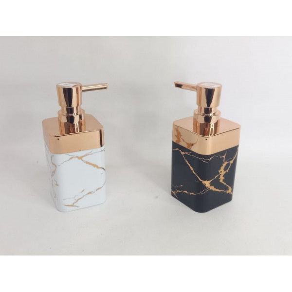 DISPENSER JABON LIQUIDO PVC SIMIL MARMOL BCO/DOR 16X7cm NS353641