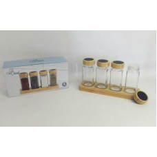 CONDIMENTERO SET X4 + BASE DE MADERA 120ml 5485