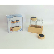 CONDIMENTERO SET X2 + BASE MADERA 125ml 5536