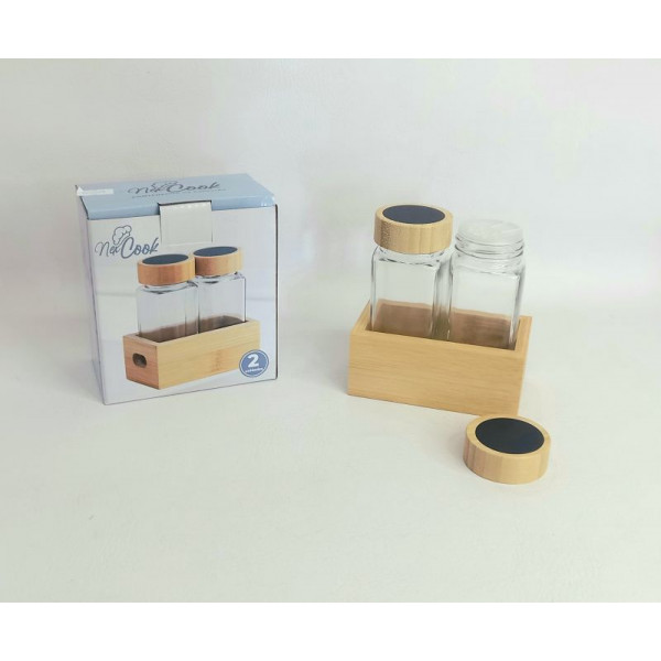 CONDIMENTERO SET X2 + BASE MADERA 125ml 5536