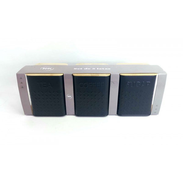 LATAS CUADRADAS SET X3 TAPA MADERA 16X12cm 5463