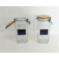 FRASCO VIDRIO HERMETICO TAPA BAMBOO CUADRADO 23X10cm 5541