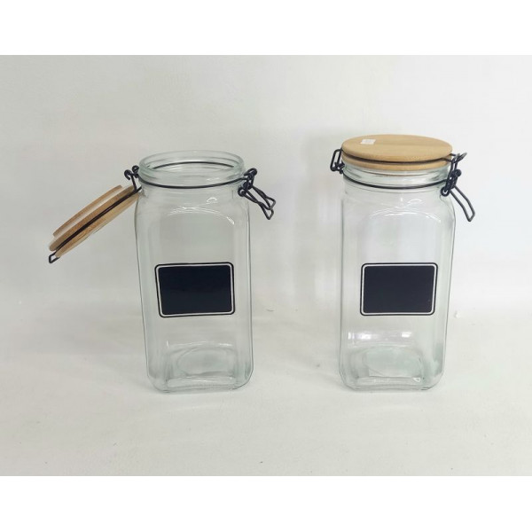 FRASCO VIDRIO HERMETICO TAPA BAMBOO CUADRADO 23X10cm 5541