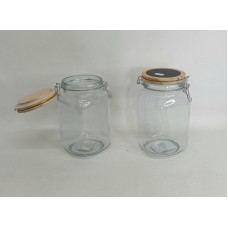 FRASCO VIDRIO HERMETICO CON TAPA BAMBOO CUADRADO 20X10cm 5660