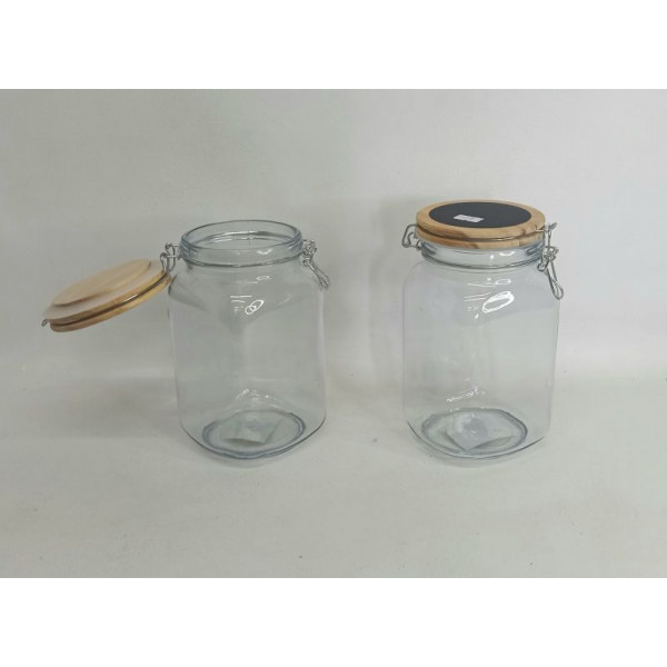 FRASCO VIDRIO HERMETICO CON TAPA BAMBOO CUADRADO 20X10cm 5660