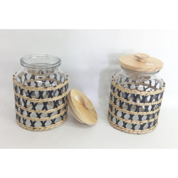 FRASCO VIDRIO HERMETICO T/BAMBOO C/MALLA MIMBRE RED 25X17cm 5484