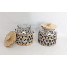 FRASCO VIDRIO HERMETICO T/BAMBOO C/MALLA MIMBRE RED 18X16cm 5485