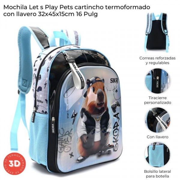 MOCHILA TERMOFORMADA LETS PLAY PETS CARPINCHO C/LLAVERO 16 42915