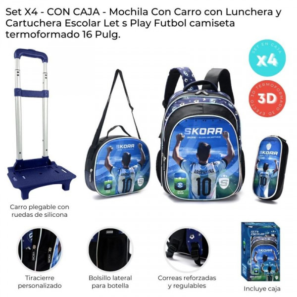 MOCHILA CARRO SET X4 EN CAJA FUTBOL CAMISETA 16 42929