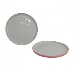 PLATO PLAYO CERAMICA BLANCO C/BORDE ROSA 27cm   2724