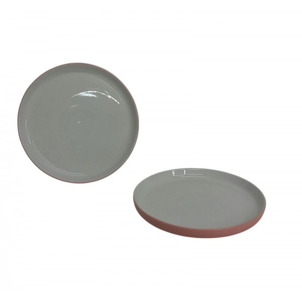 PLATO POSTRE CERAMICA BLANCO C/BORDE ROSA 20cm   2725