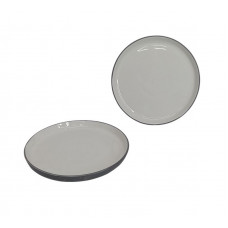 PLATO POSTRE CERAMICA BLANCO C/BORDE GRIS 20cm   2721