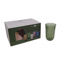 VASO VIDRIO DISEÑO LABRADO COLORES VARIOS X6 350cc   85125