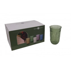 VASO VIDRIO DISEÑO LABRADO COLORES VARIOS X6 350cc   85125