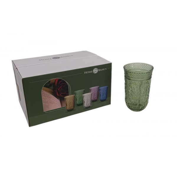 VASO VIDRIO DISEÑO LABRADO COLORES VARIOS X6 350cc   85125
