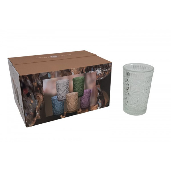 VASO VIDRIO DISEÑO LABRADO TRANSPARENTE X6 300cc   81120