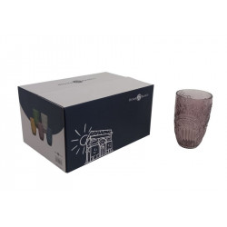 VASO VIDRIO DISEÑO LABRADO COLORES VARIOS X6 320cc  81145