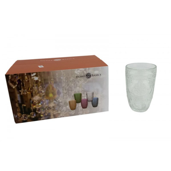 VASO VIDRIO DISEÑO LABRADO TRANSPARENTE X6 340cc   81330
