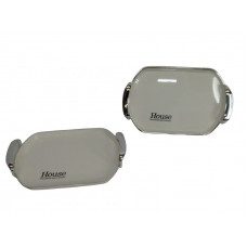 BANDEJA PVC RECT CON MANIJA BLANCO/BORDE PLATA 22X32cm   09102