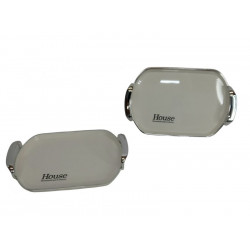 BANDEJA PVC RECT CON MANIJA BLANCO/BORDE PLATA 22X32cm   09102