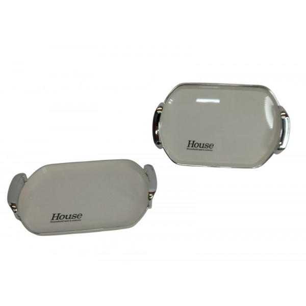 BANDEJA PVC RECT CON MANIJA BLANCO/BORDE PLATA 22X32cm   09102