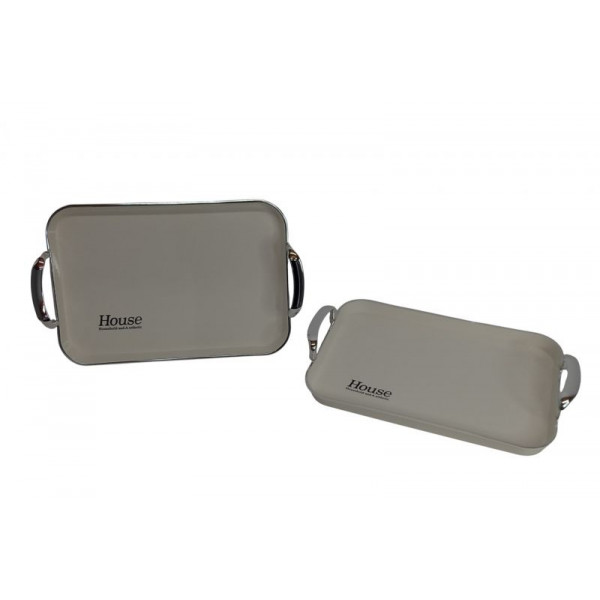 BANDEJA PVC RECT CON MANIJA BLANCO/BORDE PLATA 27X38cm   09101