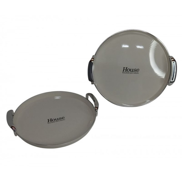 BANDEJA PVC RED CON MANIJA BLANCO/BORDE PLATA 32cm   09103