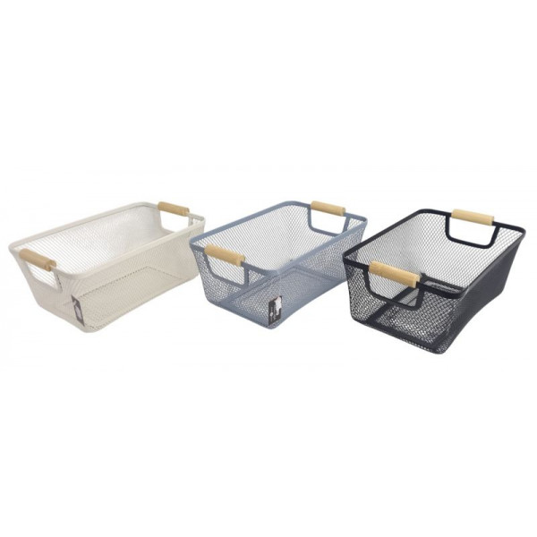 CANASTO RECT METAL MANIJA MADERA COLORES SURT 30X20X13cm 51069