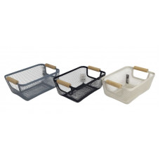 CANASTO RECT METAL MANIJA MADERA COLORES SURT 25X17X10cm 51068